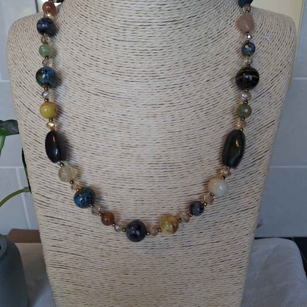 Colorful Beaded Necklace with Gold Accents